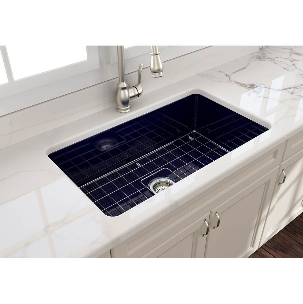 Sotto Dual-mount Fireclay 32 in. Single Bowl Kitchen Sink with Protective Bottom Grid and Strainer in White