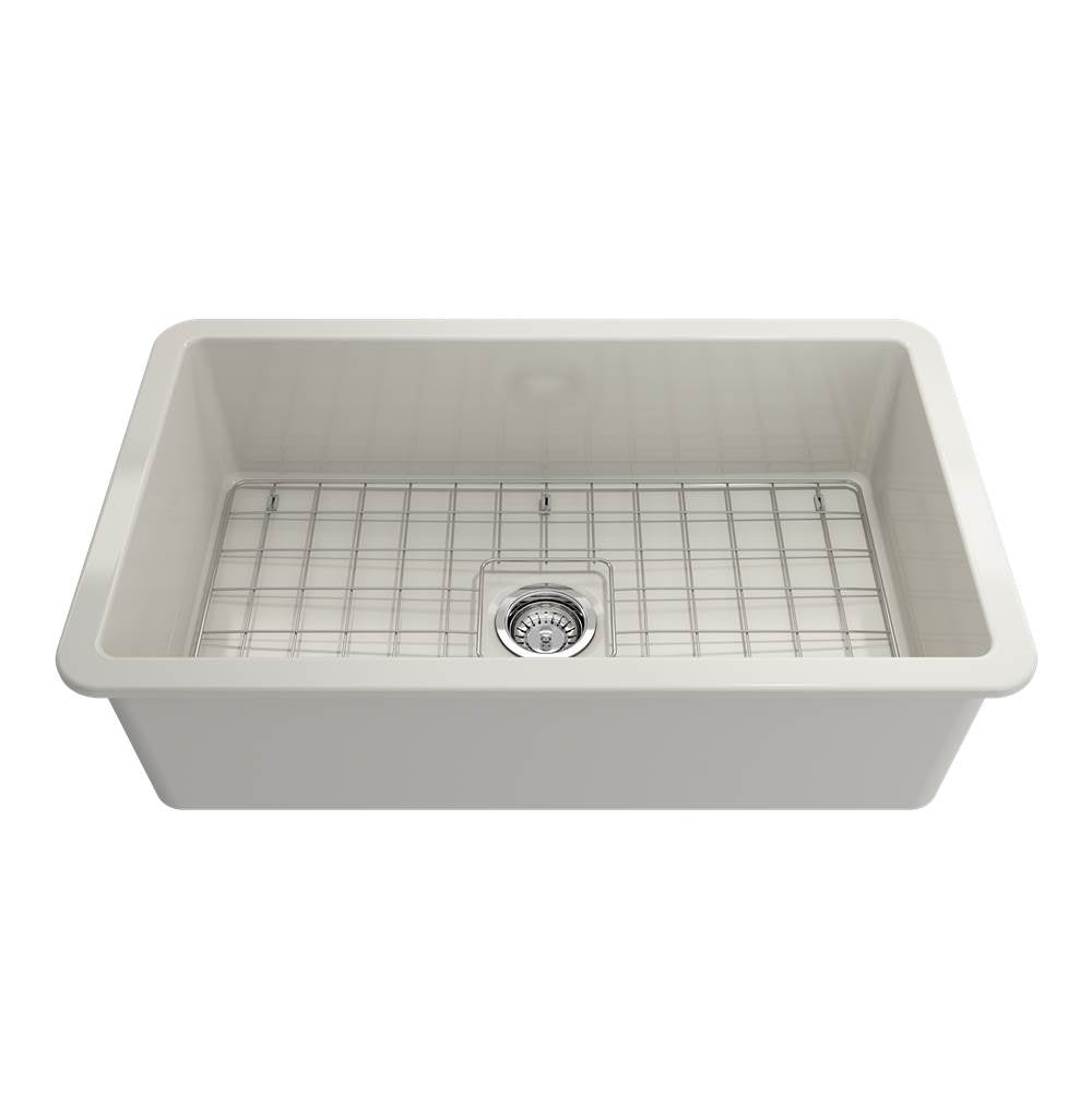 Sotto Dual-mount Fireclay 32 in. Single Bowl Kitchen Sink with Protective Bottom Grid and Strainer in White