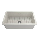 Sotto Dual-mount Fireclay 32 in. Single Bowl Kitchen Sink with Protective Bottom Grid and Strainer in White