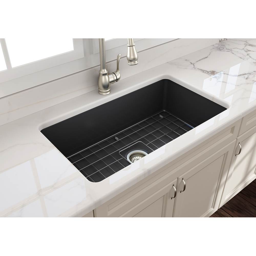 Sotto Dual-mount Fireclay 32 in. Single Bowl Kitchen Sink with Protective Bottom Grid and Strainer in White
