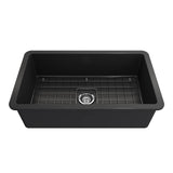 Sotto Dual-mount Fireclay 32 in. Single Bowl Kitchen Sink with Protective Bottom Grid and Strainer in White