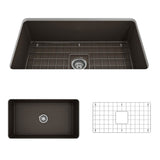 BOCCHI - Sotto Dual-mount Fireclay 32 in. Single Bowl Kitchen Sink with Protective Bottom Grid and Strainer in Matte Brown - Matte Brown