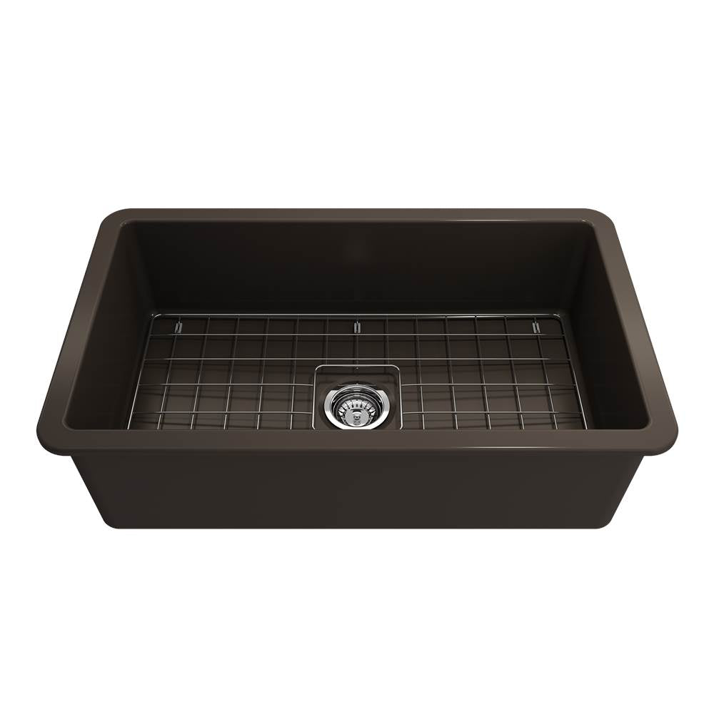Sotto Dual-mount Fireclay 32 in. Single Bowl Kitchen Sink with Protective Bottom Grid and Strainer in White