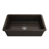 Sotto Dual-mount Fireclay 32 in. Single Bowl Kitchen Sink with Protective Bottom Grid and Strainer in White
