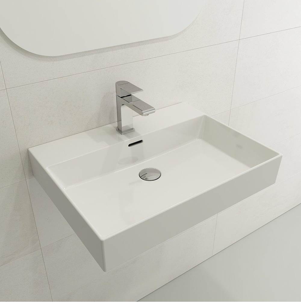 BOCCHI - Milano Wall-Mounted Sink Fireclay 24 in. 1-Hole with Overflow in White - White