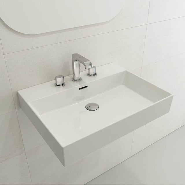 BOCCHI - Milano Wall-Mounted Sink Fireclay 24 in. 3-Hole with Overflow in White - White