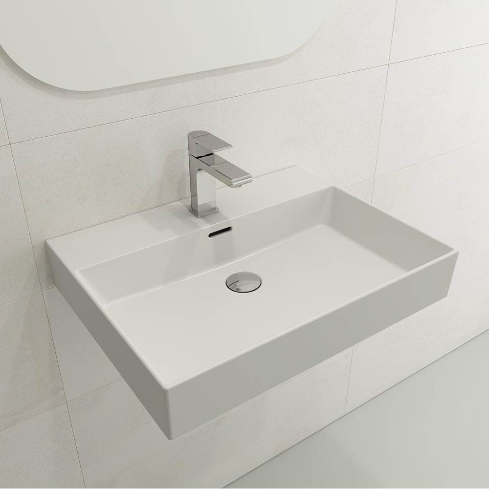 BOCCHI - Milano Wall-Mounted Sink Fireclay 24 in. 1-Hole with Overflow in Matte White - Matte White