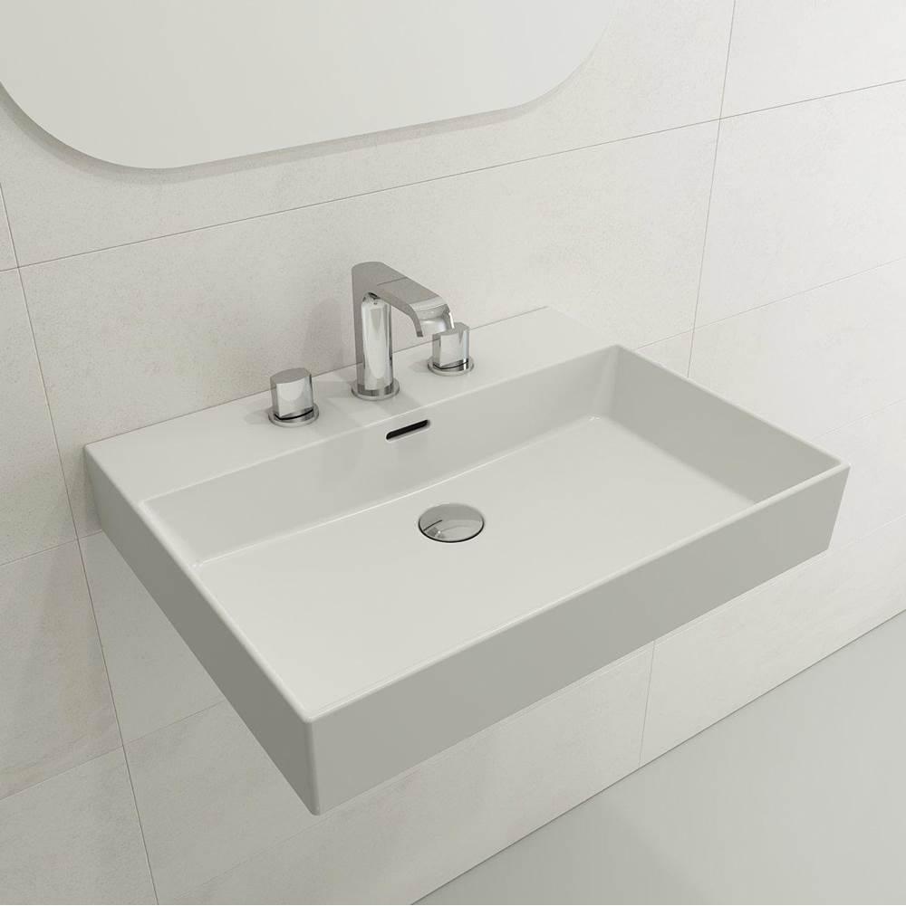 BOCCHI - Milano Wall-Mounted Sink Fireclay 24 in. 3-Hole with Overflow in Matte White - Matte White