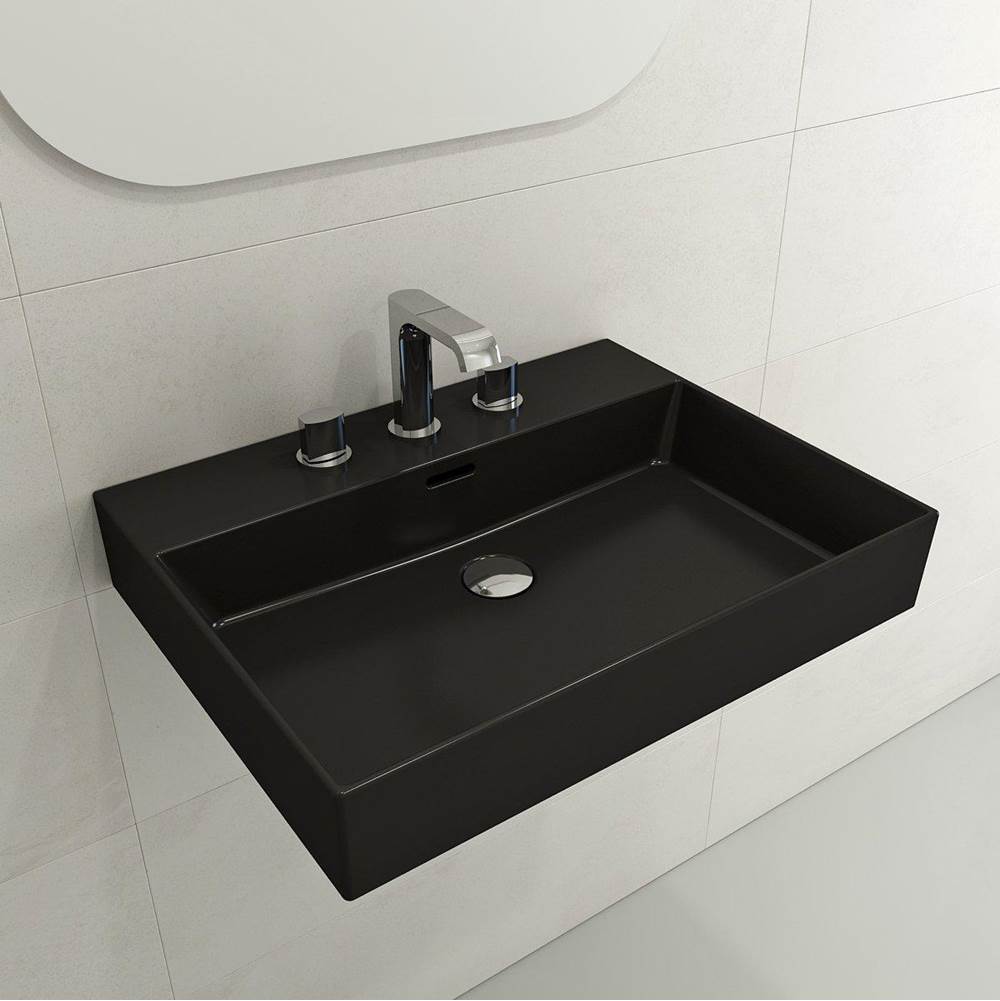 BOCCHI - Milano Wall-Mounted Sink Fireclay 24 in. 3-Hole with Overflow in Matte Black - Matte Black