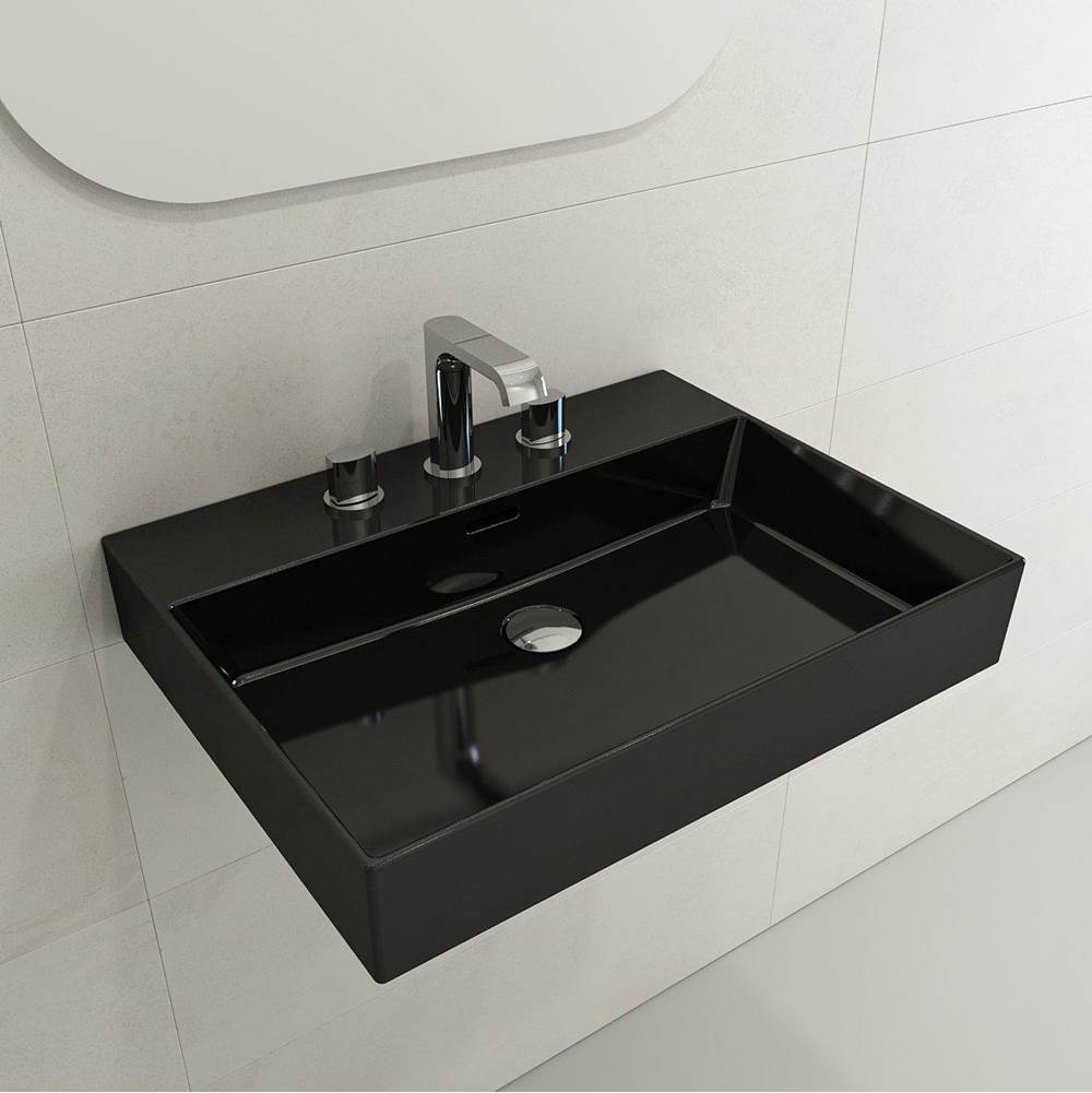 BOCCHI - Milano Wall-Mounted Sink Fireclay 24 in. 3-Hole with Overflow in Black - Black