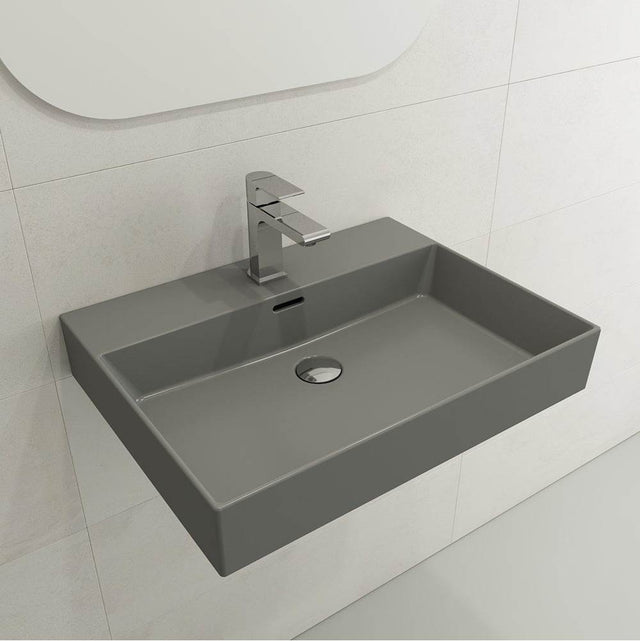 BOCCHI - Milano Wall-Mounted Sink Fireclay 24 in. 1-Hole with Overflow in Matte Gray - Matte Gray