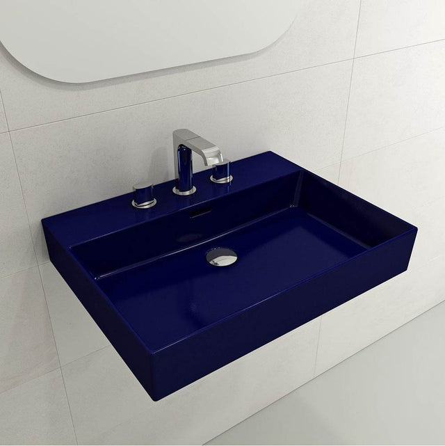BOCCHI - Milano Wall-Mounted Sink Fireclay 24 in. 3-Hole with Overflow in Sapphire Blue - Sapphire Blue