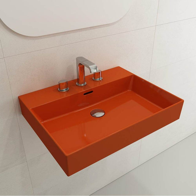 BOCCHI - Milano Wall-Mounted Sink Fireclay 24 in. 3-Hole with Overflow in Orange - Orange