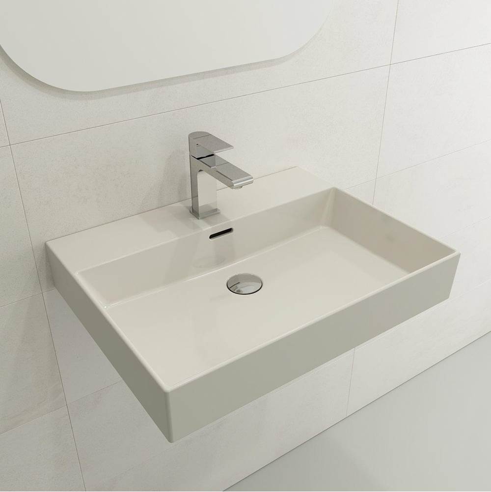BOCCHI - Milano Wall-Mounted Sink Fireclay 24 in. 1-Hole with Overflow in Biscuit - Biscuit