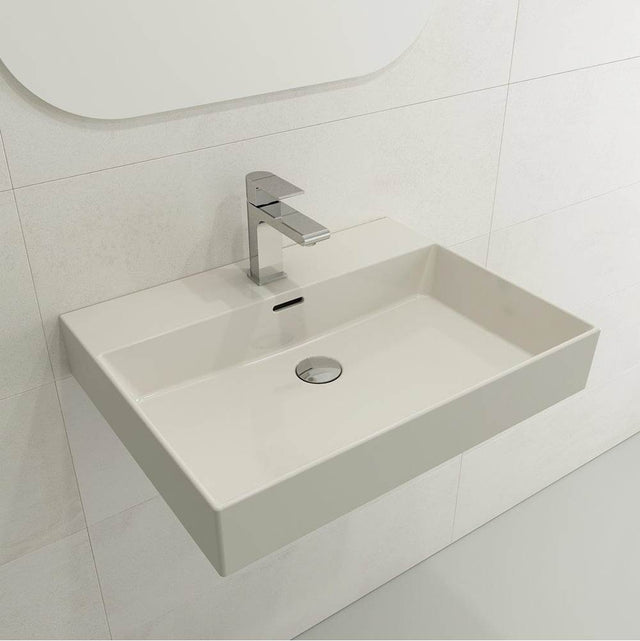 BOCCHI - Milano Wall-Mounted Sink Fireclay 24 in. 1-Hole with Overflow in Biscuit - Biscuit