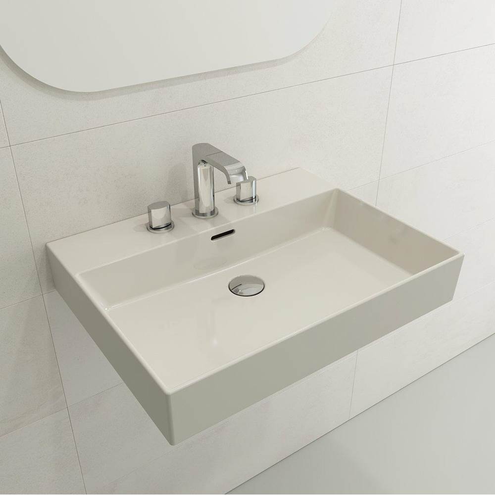 BOCCHI - Milano Wall-Mounted Sink Fireclay 24 in. 3-Hole with Overflow in Biscuit - Biscuit
