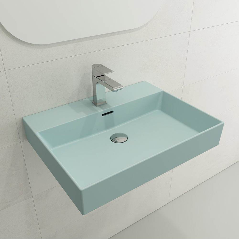 BOCCHI - Milano Wall-Mounted Sink Fireclay 24 in. 1-Hole with Overflow in Matte Ice Blue - Matte Ice Blue