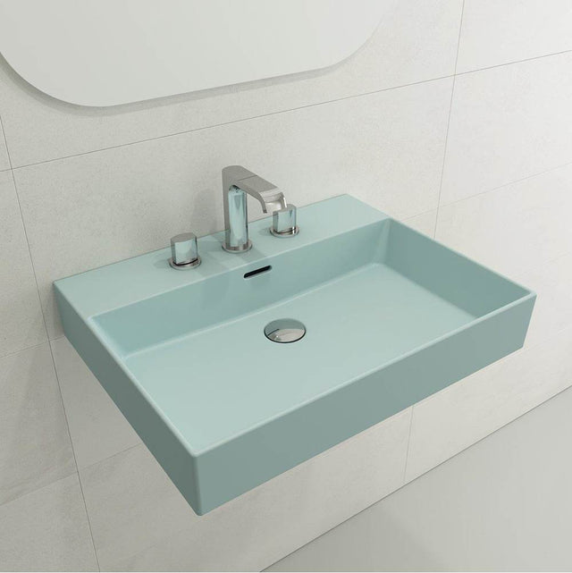 BOCCHI - Milano Wall-Mounted Sink Fireclay 24 in. 3-Hole with Overflow in Matte Ice Blue - Matte Ice Blue