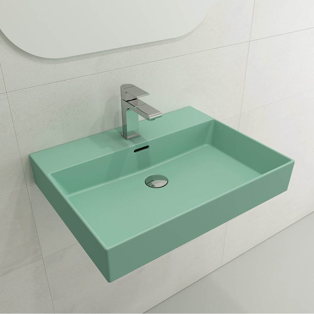 BOCCHI - Milano Wall-Mounted Sink Fireclay 24 in. 1-Hole with Overflow in Matte Mint Green - Matte Mint Green