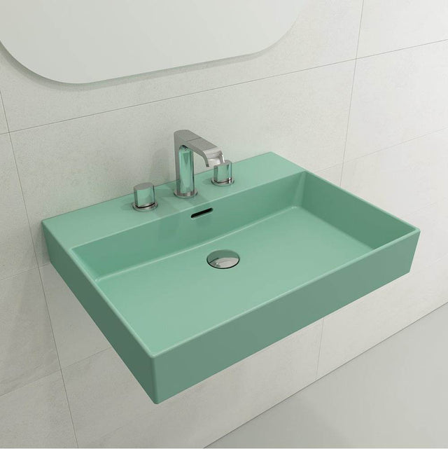 BOCCHI - Milano Wall-Mounted Sink Fireclay 24 in. 3-Hole with Overflow in Matte Mint Green - Matte Mint Green