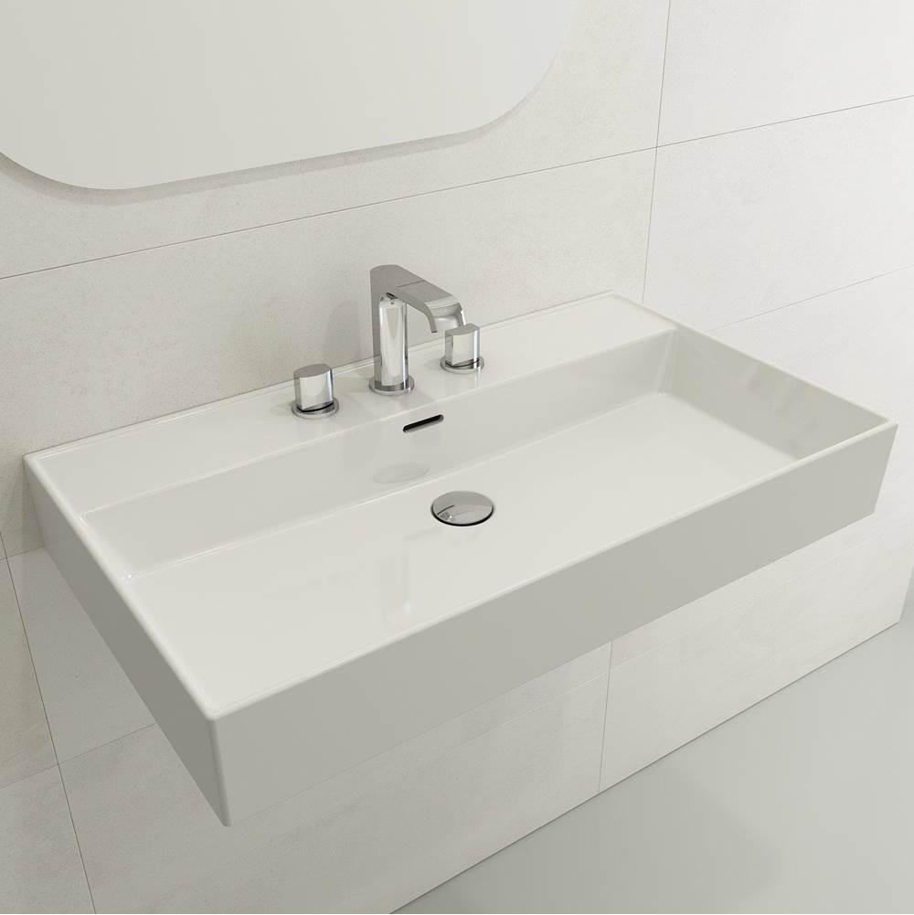BOCCHI - Milano Wall-Mounted Sink Fireclay 32 in. 3-Hole with Overflow in White - White