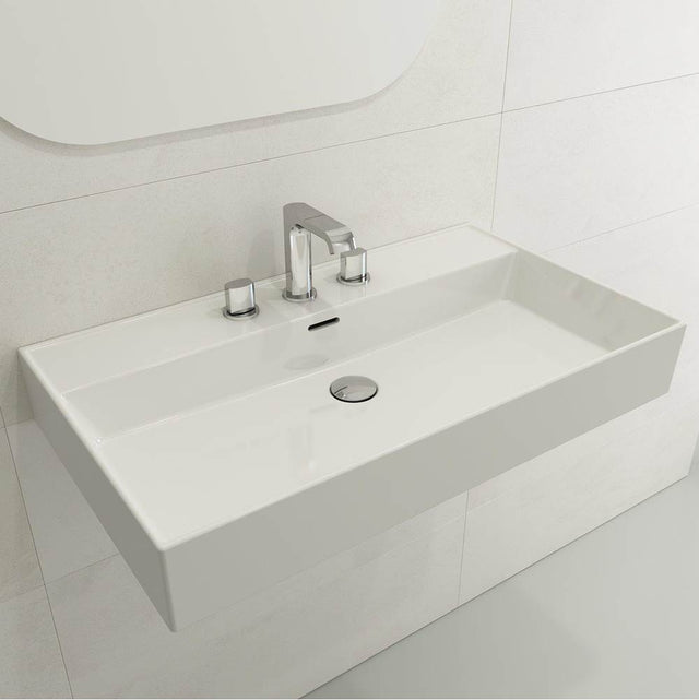 BOCCHI - Milano Wall-Mounted Sink Fireclay 32 in. 3-Hole with Overflow in White - White