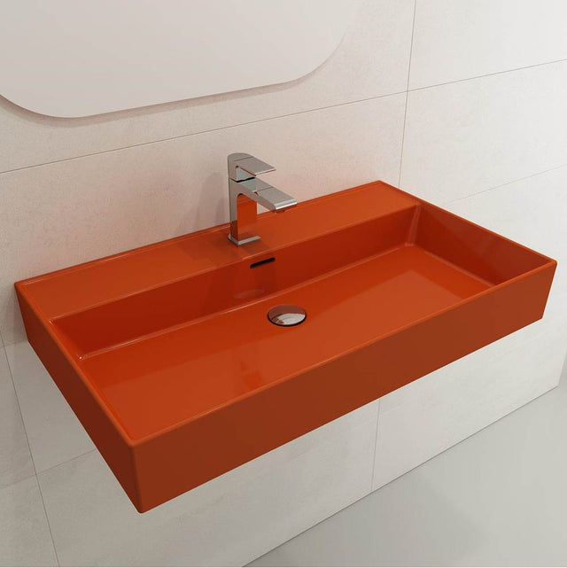 BOCCHI - Milano Wall-Mounted Sink Fireclay 32 in. 1-Hole with Overflow in Orange - Orange