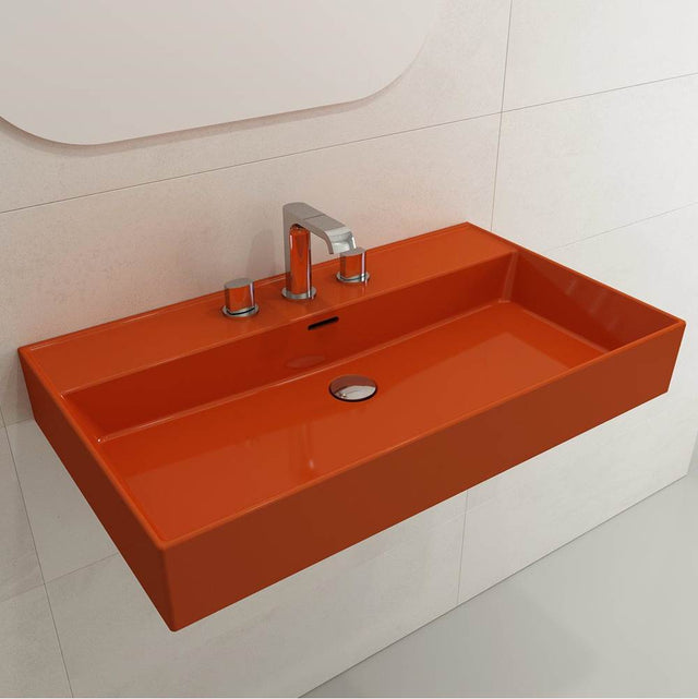 BOCCHI - Milano Wall-Mounted Sink Fireclay 32 in. 3-Hole with Overflow in Orange - Orange
