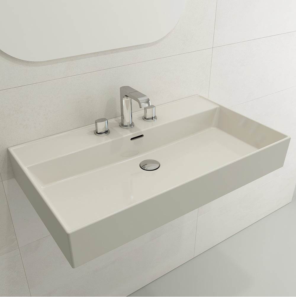 BOCCHI - Milano Wall-Mounted Sink Fireclay 32 in. 3-Hole with Overflow in Biscuit - Biscuit