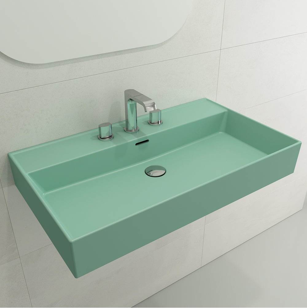 BOCCHI - Milano Wall-Mounted Sink Fireclay 32 in. 3-Hole with Overflow in Matte Mint Green - Matte Mint Green