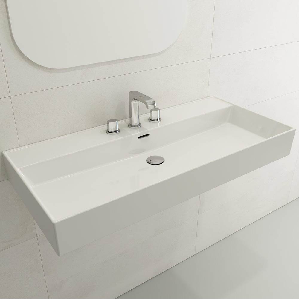 BOCCHI - Milano Wall-Mounted Sink Fireclay 39.75 in. 3-Hole with Overflow in White - White