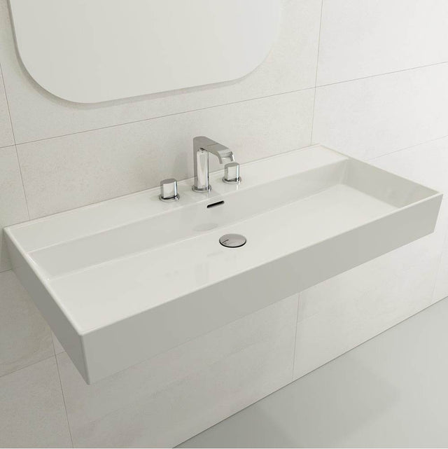 BOCCHI - Milano Wall-Mounted Sink Fireclay 39.75 in. 3-Hole with Overflow in White - White