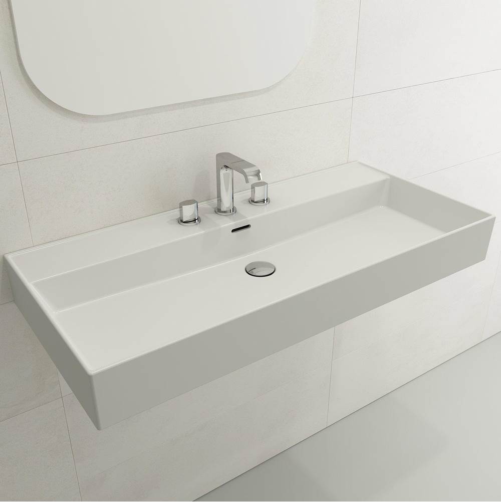 BOCCHI - Milano Wall-Mounted Sink Fireclay 39.75 in. 3-Hole with Overflow in Matte White - Matte White