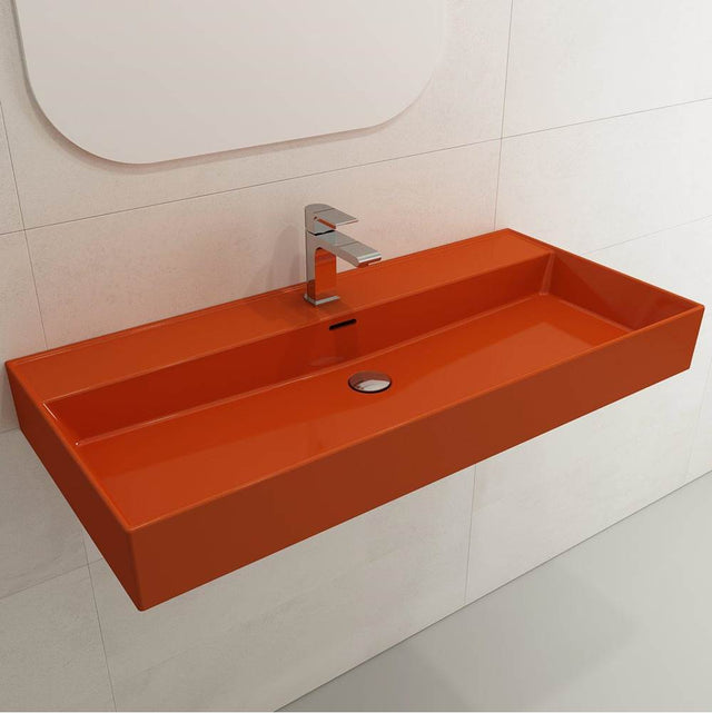 BOCCHI - Milano Wall-Mounted Sink Fireclay 39.75 in. 1-Hole with Overflow in Orange - Orange