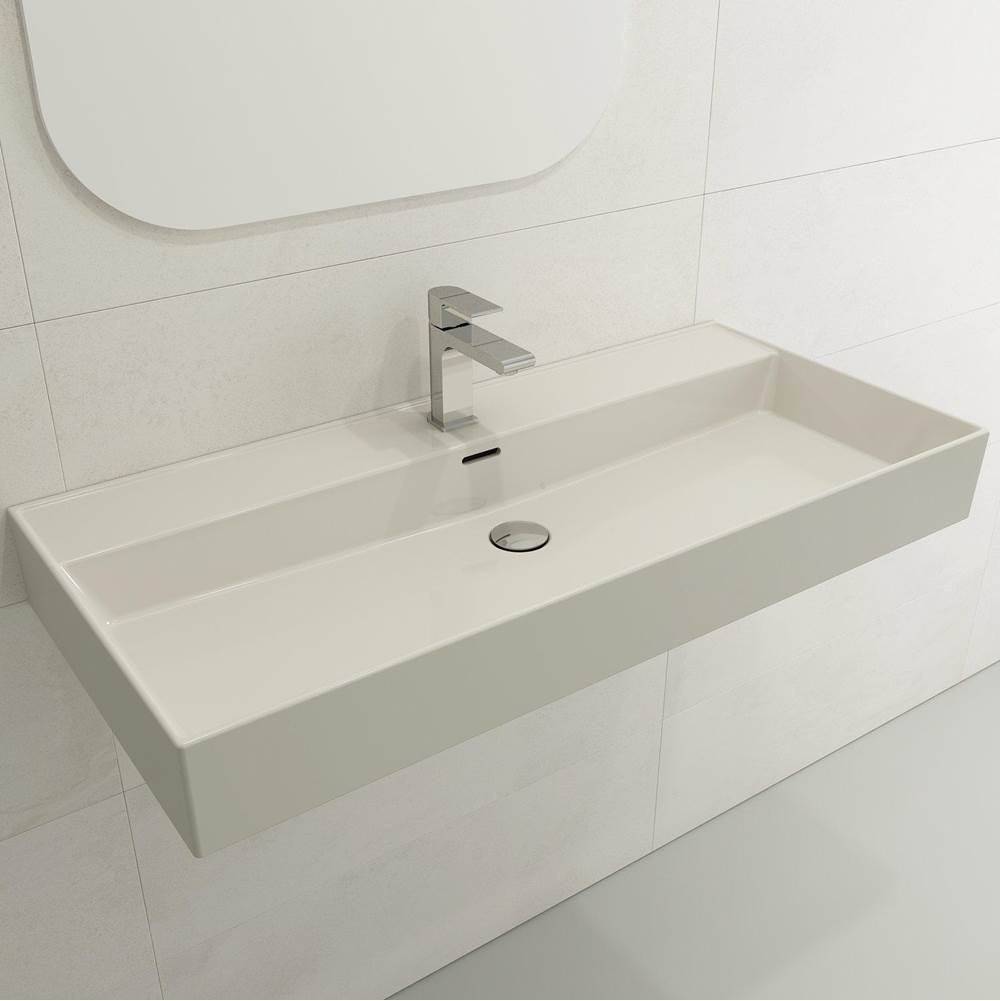 BOCCHI - Milano Wall-Mounted Sink Fireclay 39.75 in. 1-Hole with Overflow in Biscuit - Biscuit