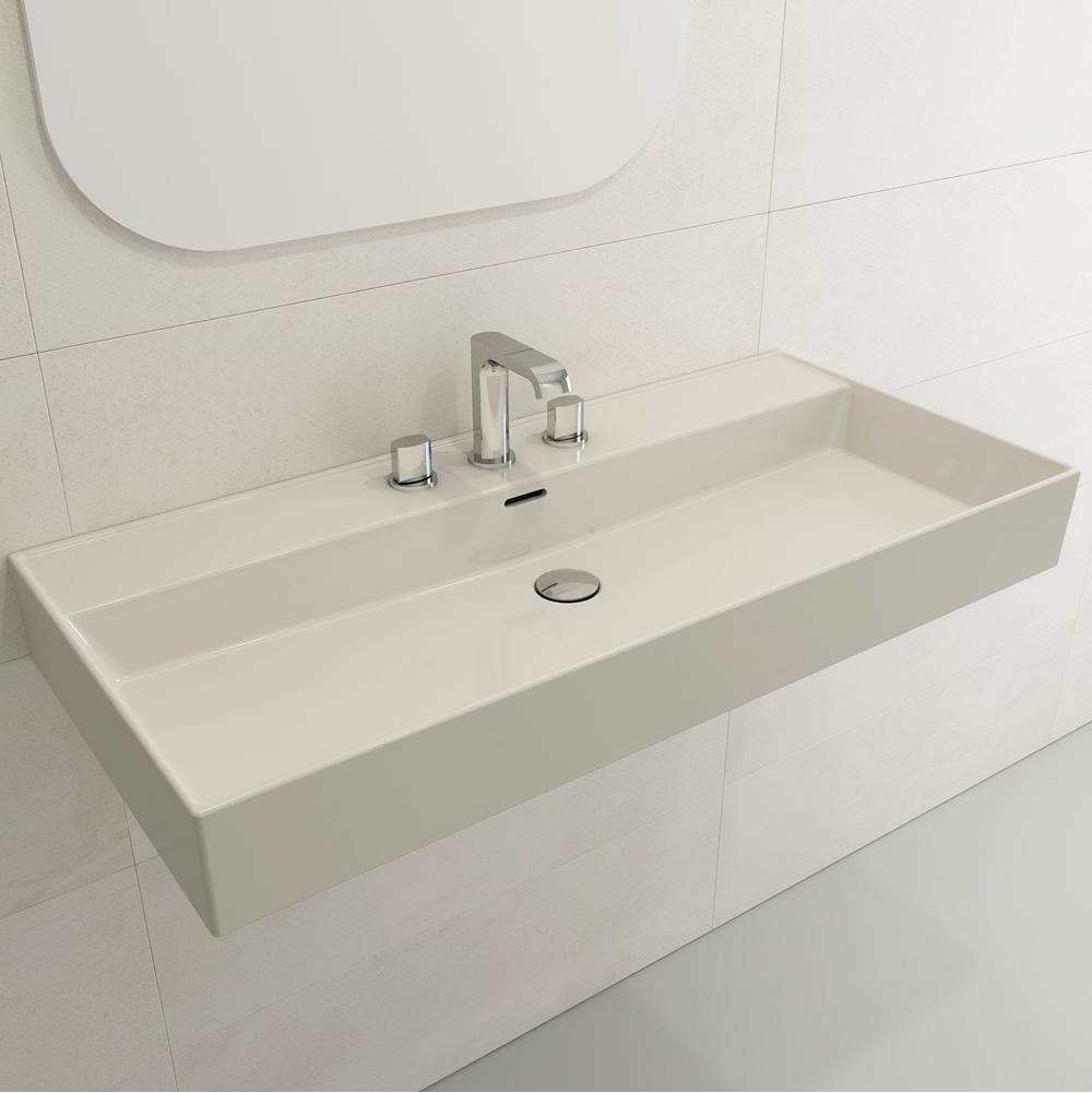 BOCCHI - Milano Wall-Mounted Sink Fireclay 39.75 in. 3-Hole with Overflow in Biscuit - Biscuit