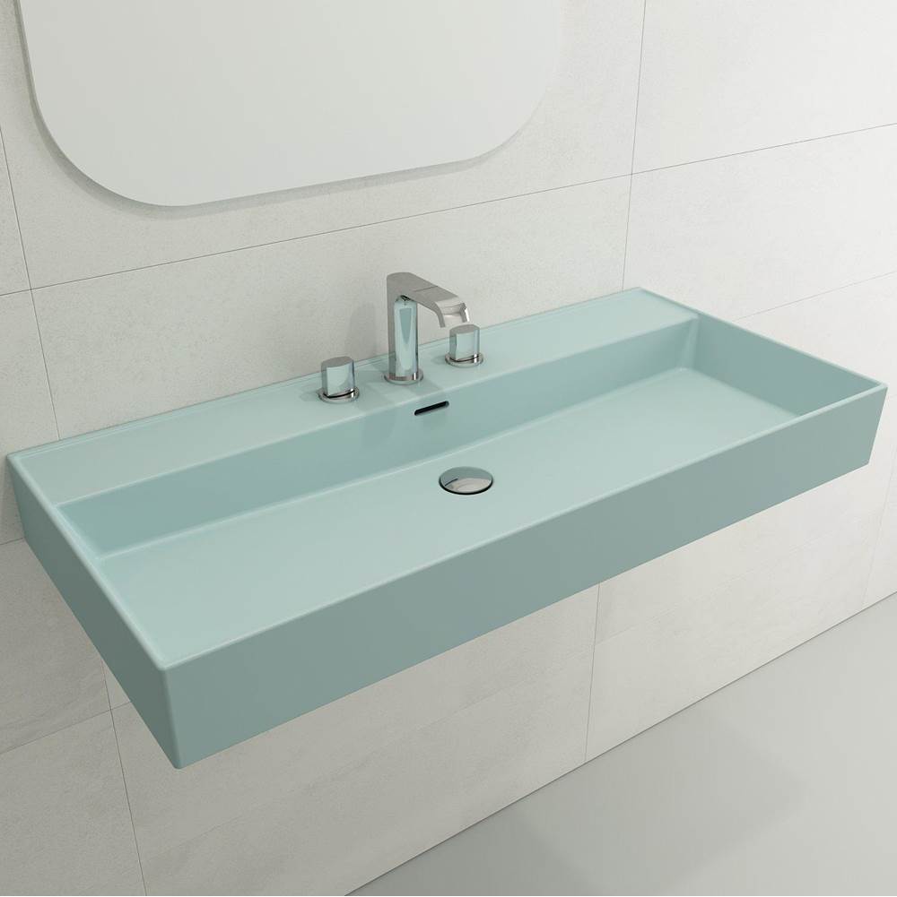 BOCCHI - Milano Wall-Mounted Sink Fireclay 39.75 in. 3-Hole with Overflow in Matte Ice Blue - Matte Ice Blue