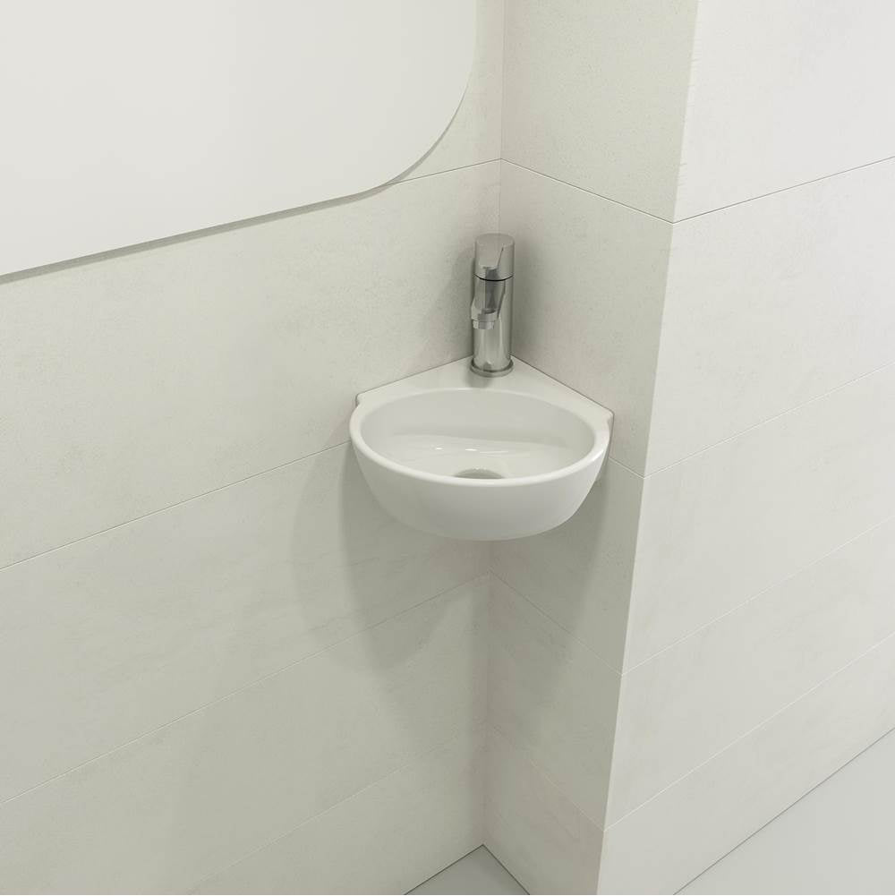 BOCCHI - Milano Corner Sink Fireclay 12 in. 1-Hole with Overflow in White - White