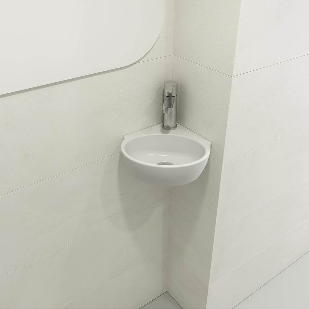 BOCCHI - Milano Corner Sink Fireclay 12 in. 1-Hole with Overflow in Matte White - Matte White