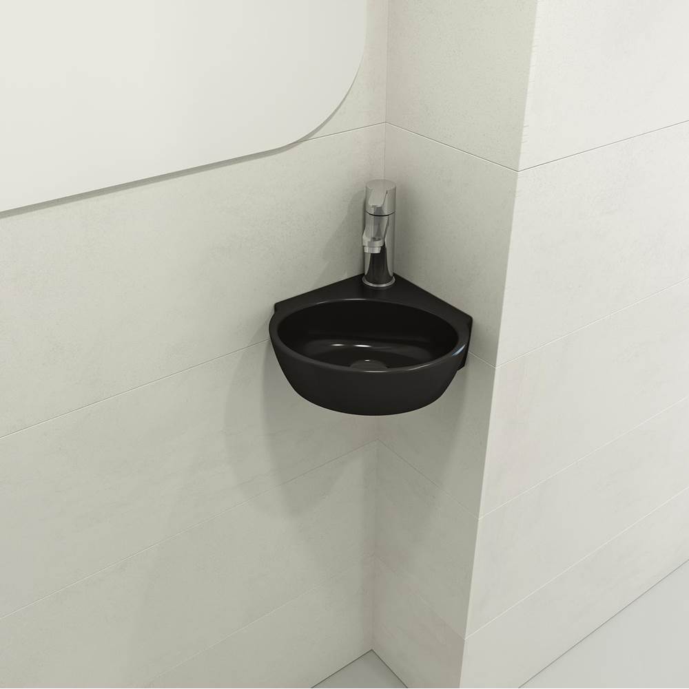 BOCCHI - Milano Corner Sink Fireclay 12 in. 1-Hole with Overflow in Matte Black - Matte Black