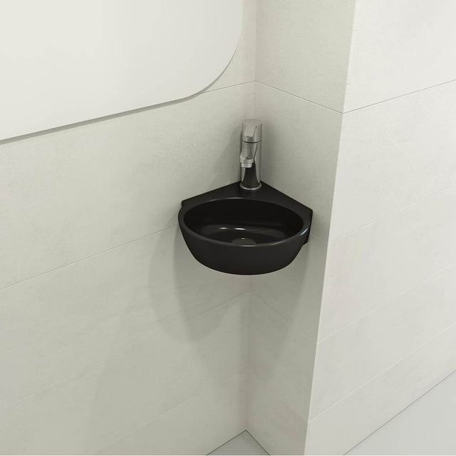 BOCCHI - Milano Corner Sink Fireclay 12 in. 1-Hole with Overflow in Matte Black - Matte Black
