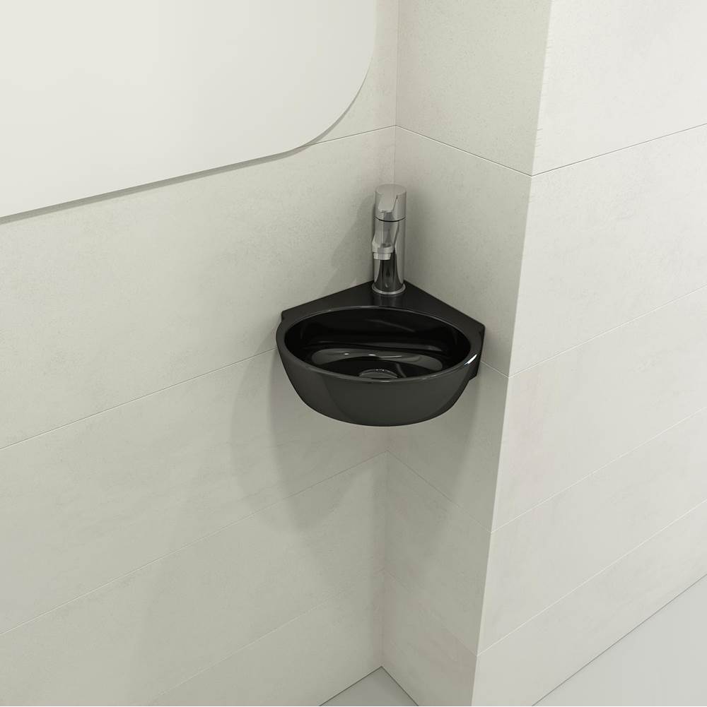 BOCCHI - Milano Corner Sink Fireclay 12 in. 1-Hole with Overflow in Black - Black