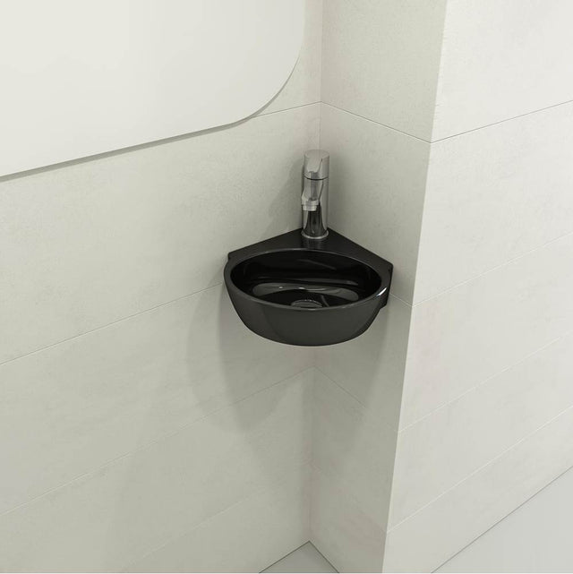 BOCCHI - Milano Corner Sink Fireclay 12 in. 1-Hole with Overflow in Black - Black