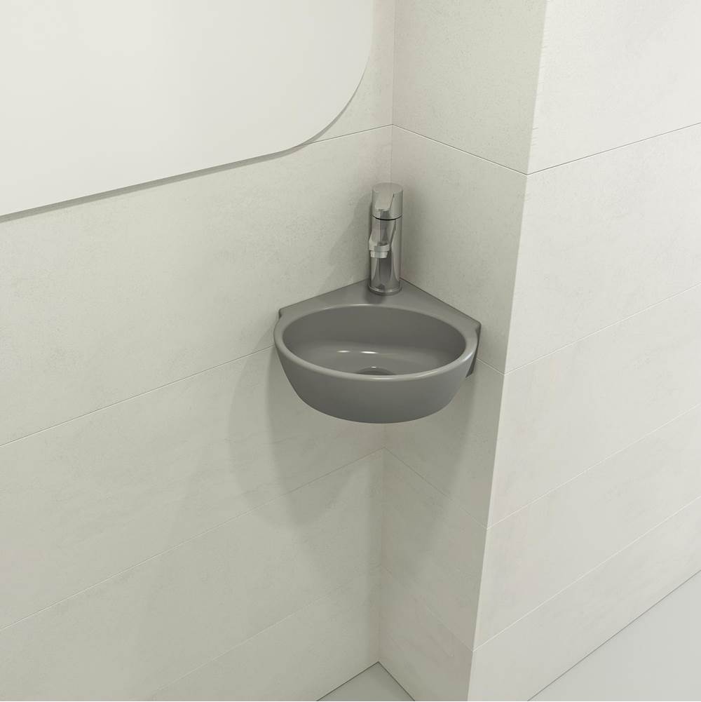 BOCCHI - Milano Corner Sink Fireclay 12 in. 1-Hole with Overflow in Matte Gray - Matte Gray