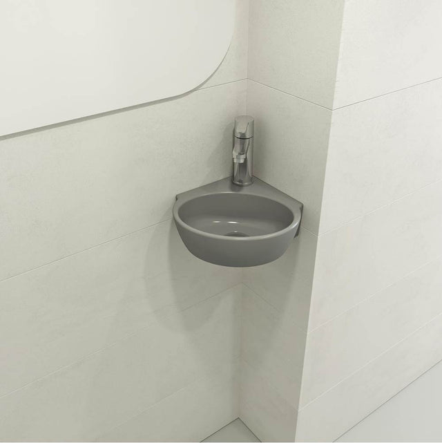 BOCCHI - Milano Corner Sink Fireclay 12 in. 1-Hole with Overflow in Matte Gray - Matte Gray