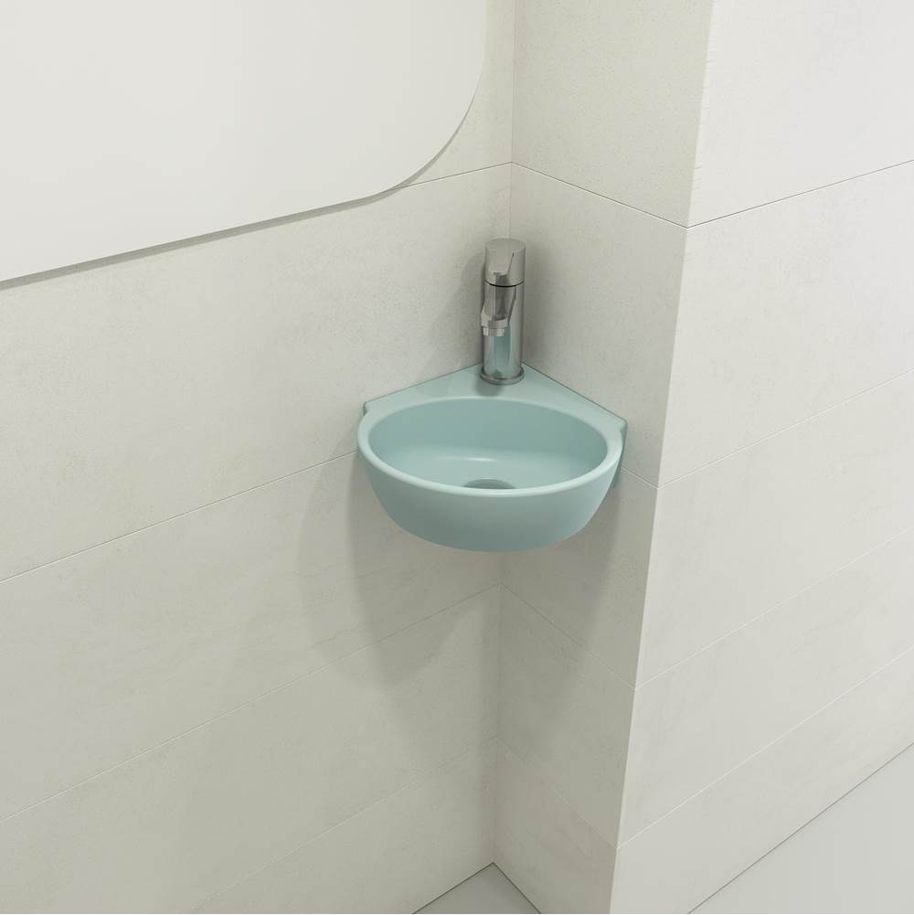 BOCCHI - Milano Corner Sink Fireclay 12 in. 1-Hole with Overflow in Matte Ice Blue - Matte Ice Blue