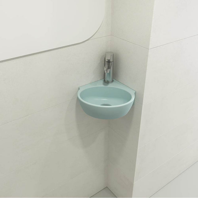 BOCCHI - Milano Corner Sink Fireclay 12 in. 1-Hole with Overflow in Matte Ice Blue - Matte Ice Blue