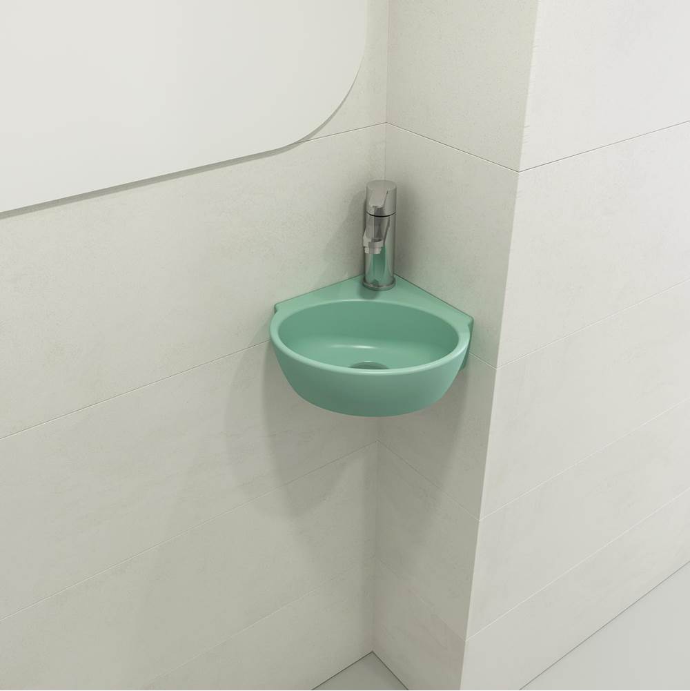 BOCCHI - Milano Corner Sink Fireclay 12 in. 1-Hole with Overflow in Matte Mint Green - Matte Mint Green