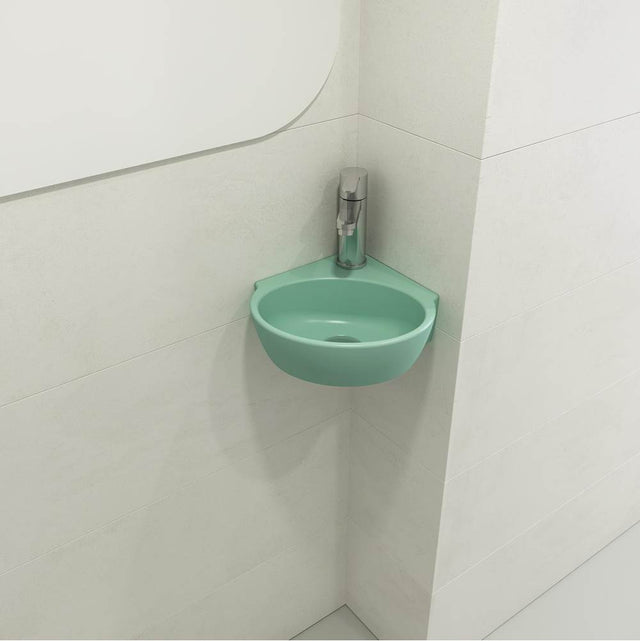 BOCCHI - Milano Corner Sink Fireclay 12 in. 1-Hole with Overflow in Matte Mint Green - Matte Mint Green