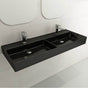 BOCCHI - Milano Wall-Mounted Sink Fireclay  47.75 in. Double Bowl for Two 1-Hole Faucets with Overflows in Black - Black